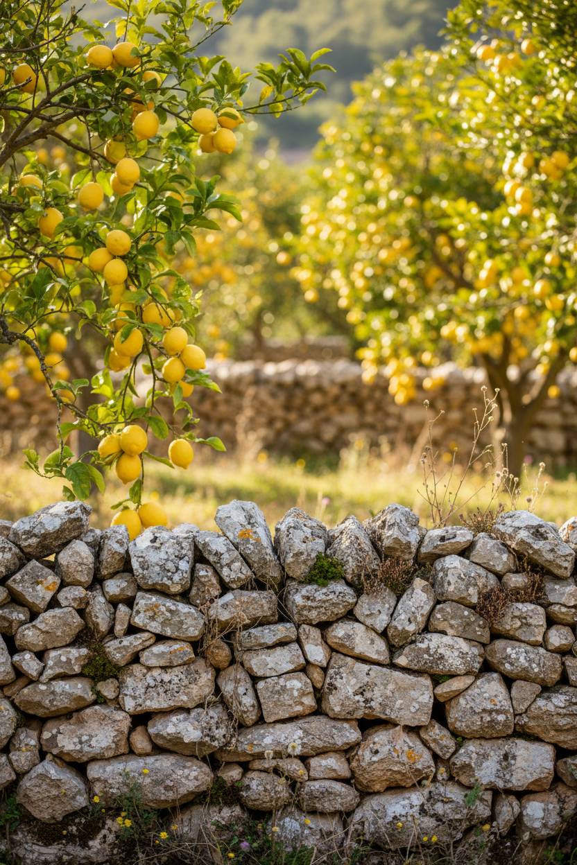 Limoneros y muro de piedra en seco - Mallorca